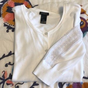Ann Taylor White Cardigan with Lace Detail